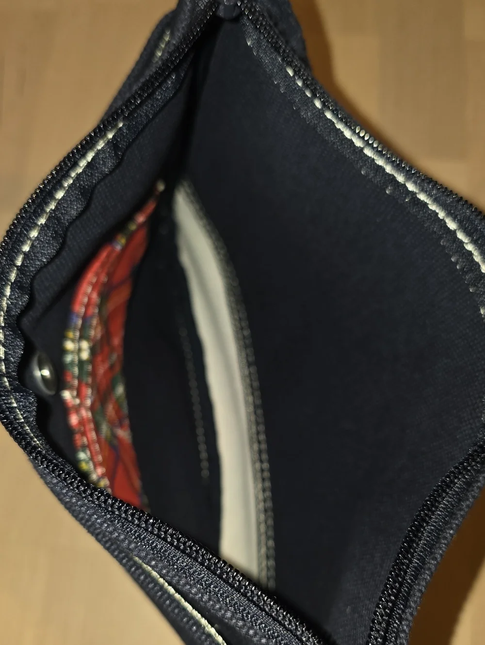 Land's End Canvas Zippered Black Wristlet Clutch with Red Tartan Trim